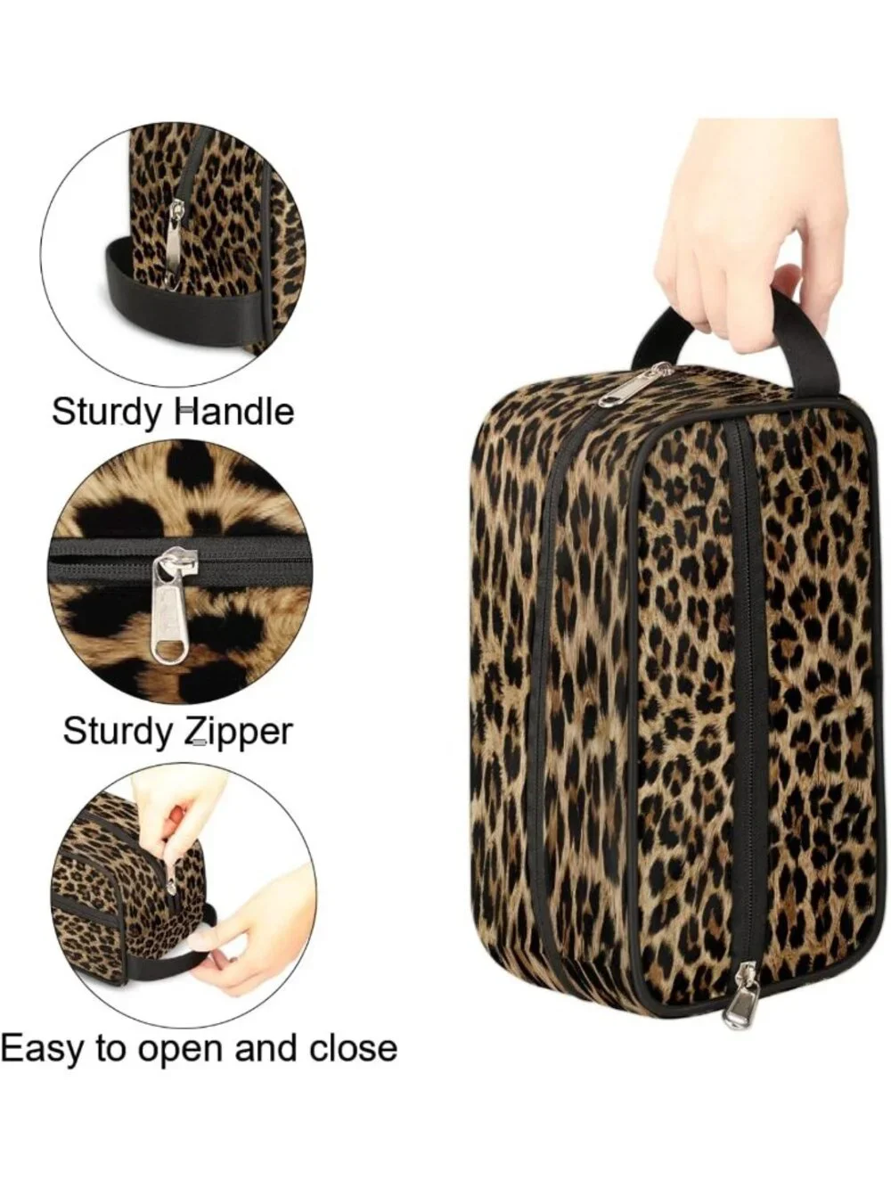 Vintage Leopard Print Makeup Bag | Travel Toiletry Pouch & Cosmetic Dopp Kit
